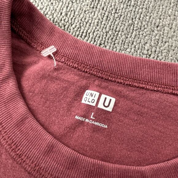 Uniqlo Shirt Adult Large Red Short Sleeve Plain Tee Casual Active Athleisure Men - Picture 9 of 14